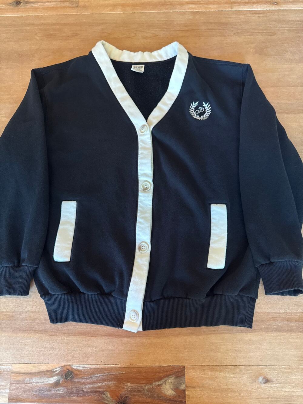 Pink by Victoria Secret Academia Varsity Jacket Black & Cream Preppy M